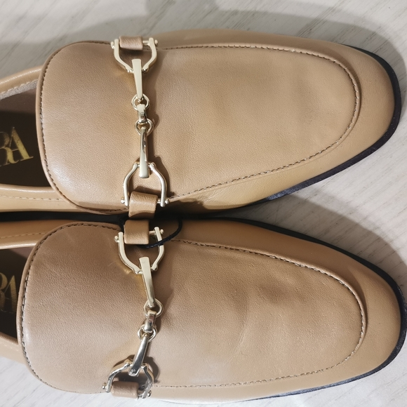 NWT Zara Leather Flat Loafer Shoes - Picture 4 of 11